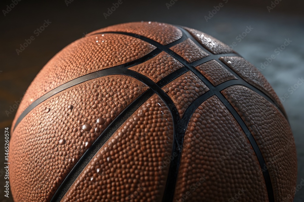 Fototapeta premium Close up View of a Detailed Basketball With Black Stitching Generative AI