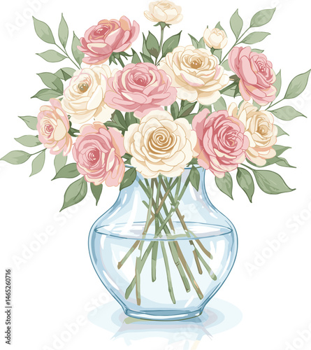 Flowers in Glass Jar, delicate watercolor painting of flowers in a clear glass jar