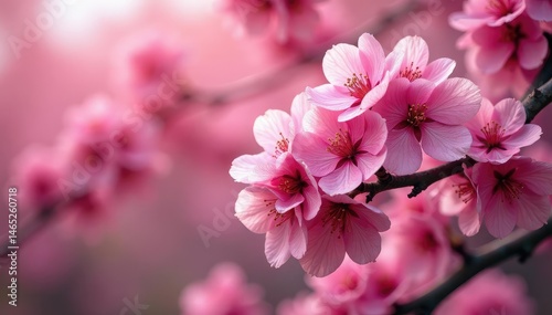 Bold pink sakura, dense clustered blooms on dark branches, nature, pattern