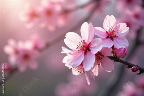 Delicate pink sakura blossoms, full bloom, intricate branches , nature, background