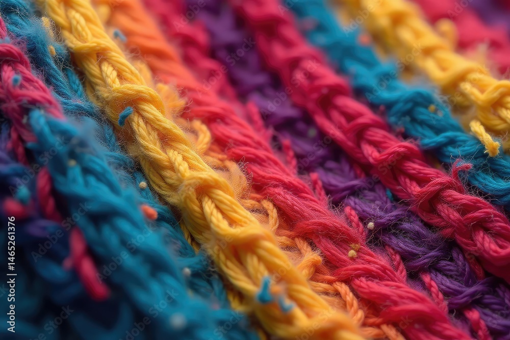 Close-up of colorful stitches on a knitted sports garment , fitness, yarn Close-up of colorful stitches on a knitted sports garment , fitness, yarn