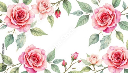 Delicate watercolor roses & leaves, repeating pattern, pretty, watercolor, summer