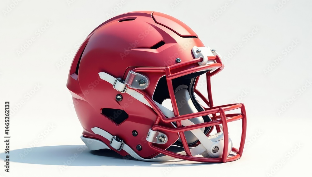 Fototapeta premium Football helmet on white backdrop, shadow visible , equipment, athletic