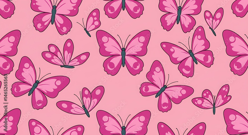 Fototapeta premium Pink Butterfly Seamless Pattern Background