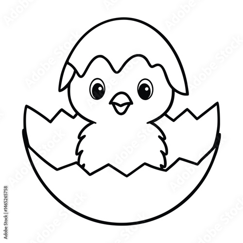 a tiny chick peeking from an eggshell vector illustration