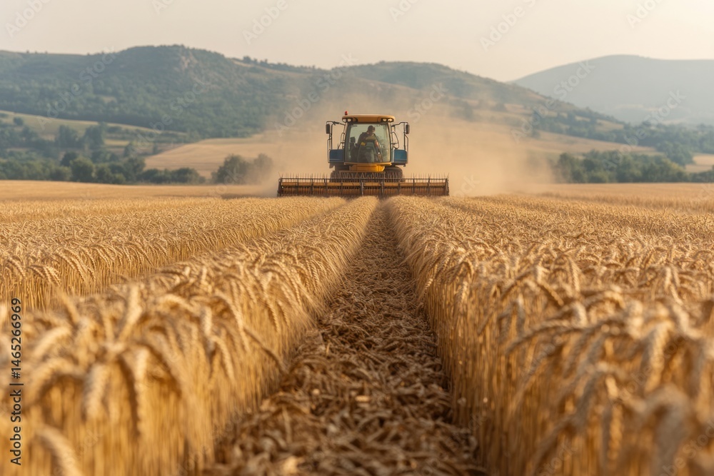 Fototapeta premium Wheat Harvesting Process on a Farm