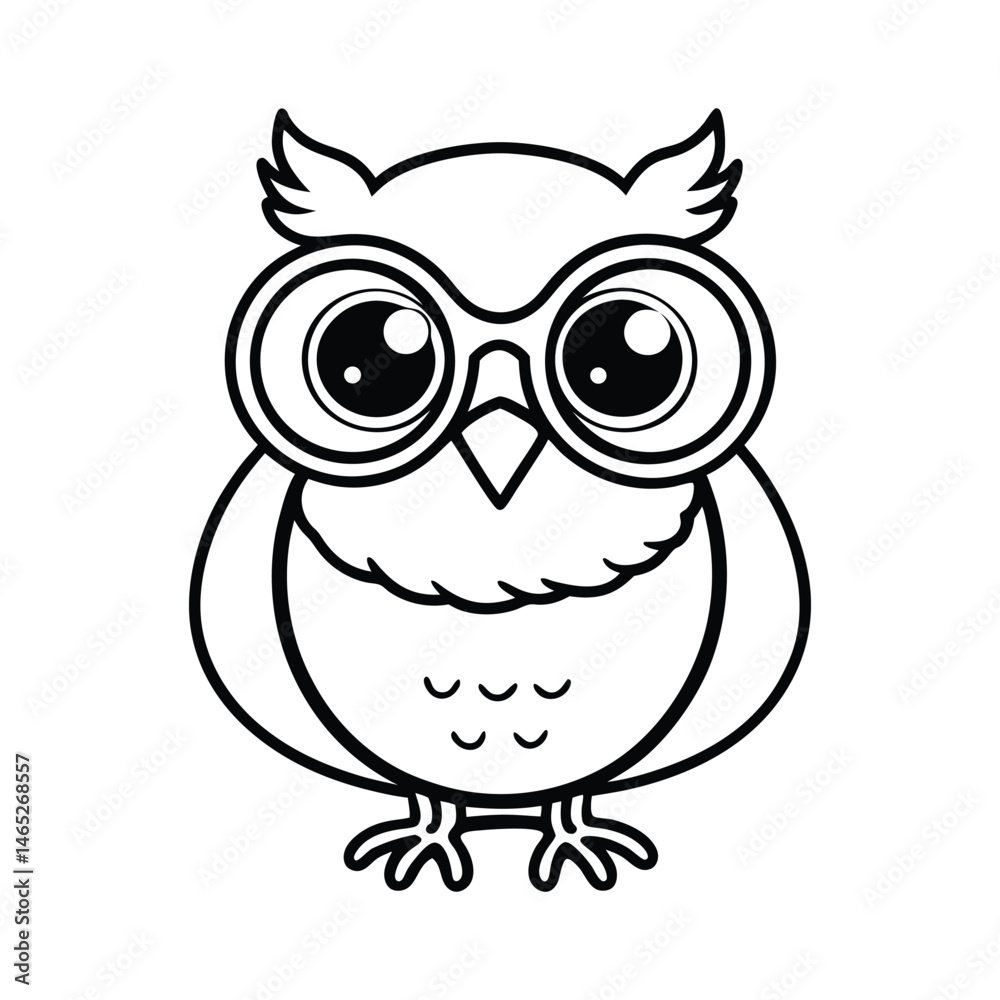 a baby owl with big round glasses vector line art a baby owl with big round glasses vector line art