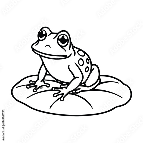 a tiny frog sitting on a lilypad vector line art