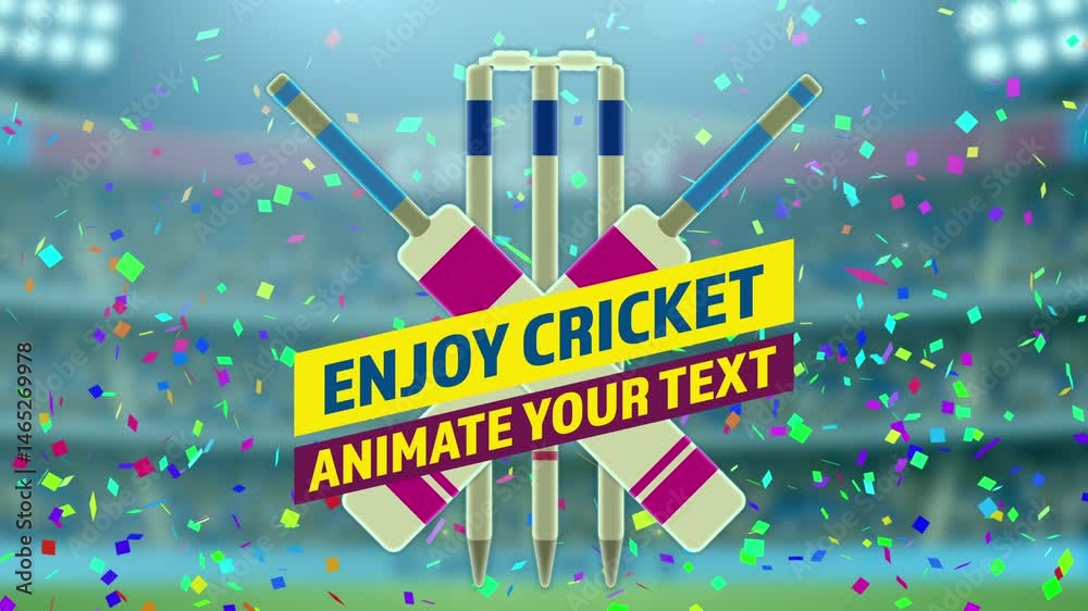 Cricket Match Intro, Cricket match playing between two team in a stadium at night with flood light, cheering audience - Animation, Cricket promo, Digital motion graphic, Bowling, Batting