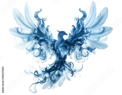 Abstract Blue Phoenix with Swirling Feathers