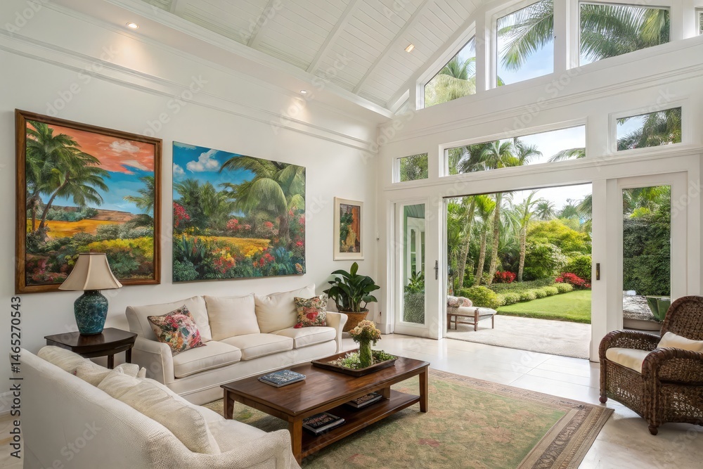 Spacious Living Room With Tropical Decor and Natural Light Generative AI