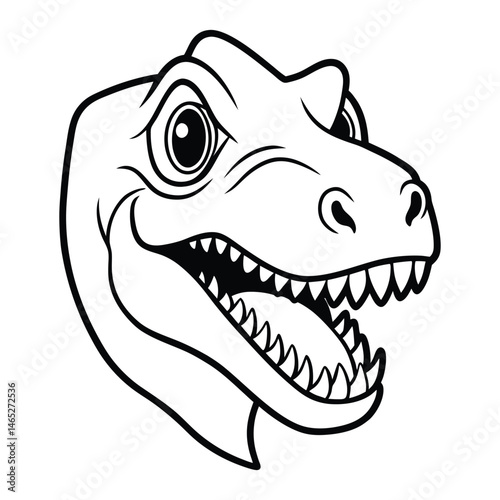 a t rex head with a big toothy grin line art vector illustration
