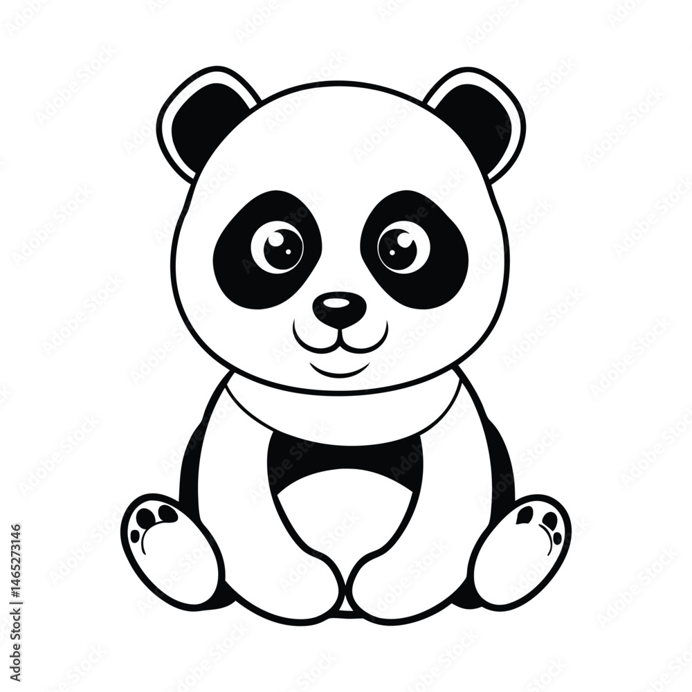 Fototapeta premium a baby panda sitting with big round eyes line art vector illustration