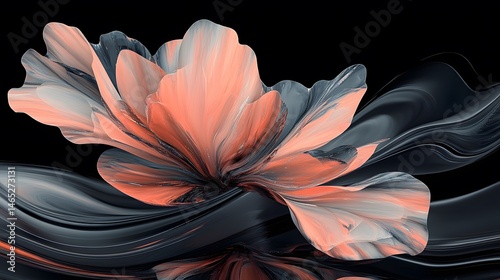 Abstract Coral Flower with Dark Swirling Background