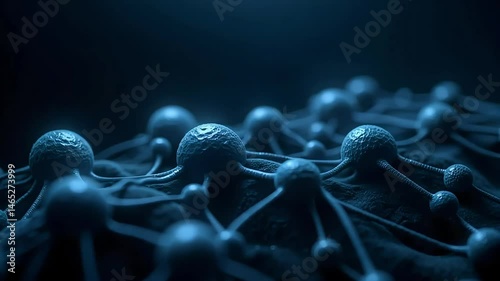Microscopic Network Deep Blue Spheres Connected Molecular Structure