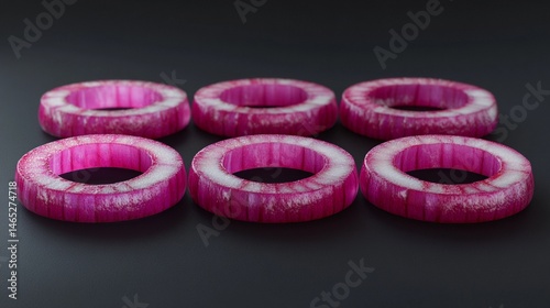 Obraz na płótnie Colorful pink rings arranged artistically on a dark background, showcasing their unique design and texture, perfect for creative and modern projects in design and art. w salonie