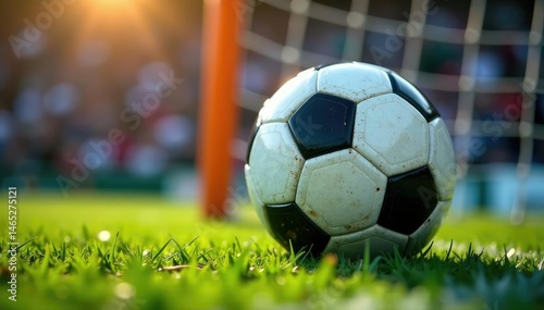 Soccer ball in goal net, close-up, game winning shot , action, competition