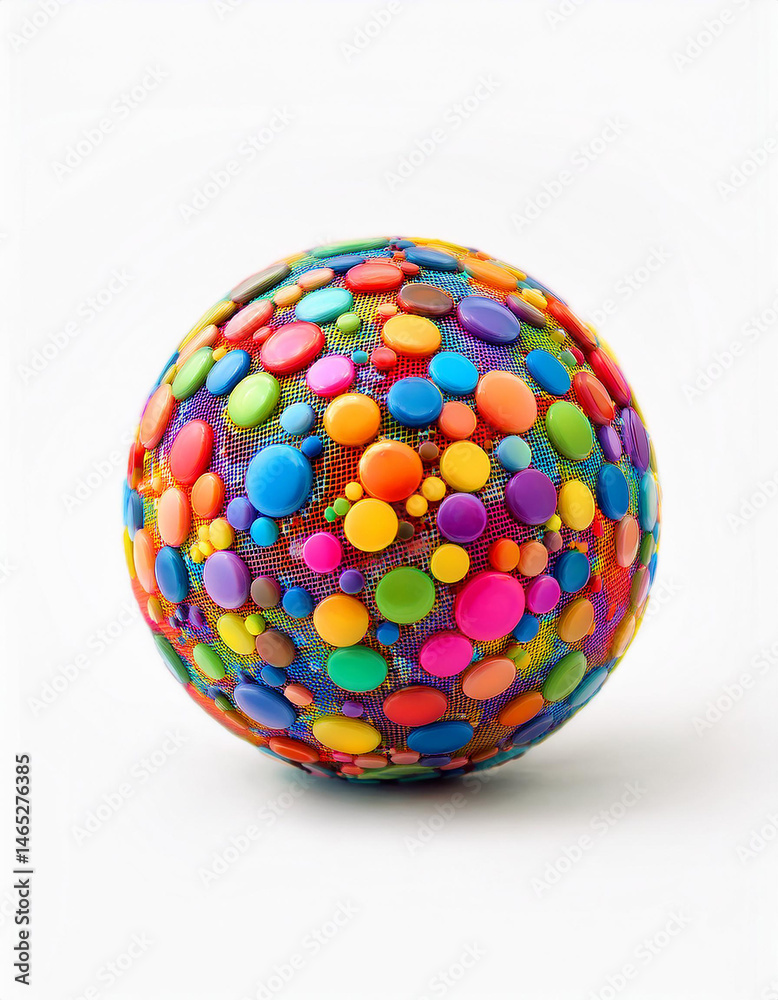 Colorful sphere covered with round shapes. Abstract design element with vibrant colors for creative projects and backgrounds. Colorful sphere covered with round shapes. Abstract design element with vibrant colors for creative projects and backgrounds.