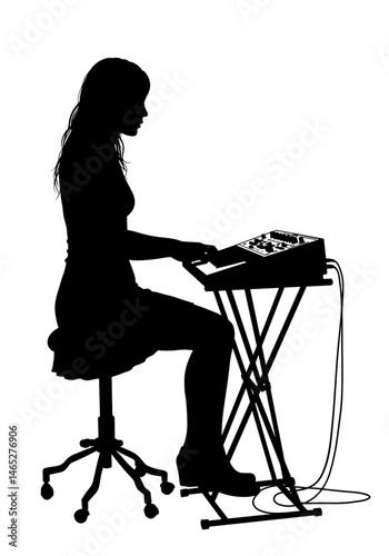 Silhouette of person playing keyboard on stand
