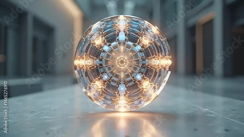 Futuristic Metal Sphere Glowing Orb Modern Technology Abstract Background