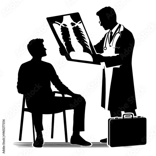 Doctor showing X-ray to patient in clinic
