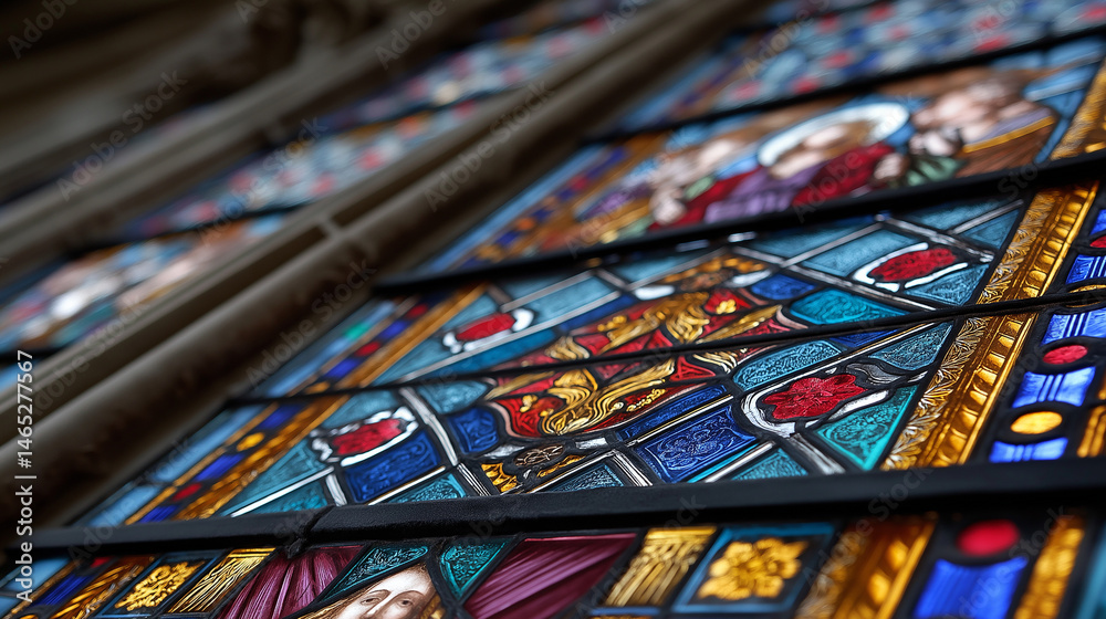Intricate Stained Glass Window Illuminated by Natural Light