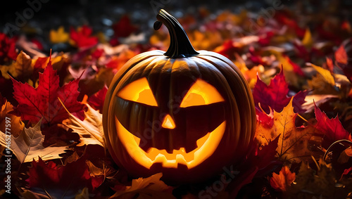 Calabaza de Halloween en otoño photo