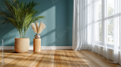 Obraz na płótnie Coastal living room with natural light and greenery w salonie