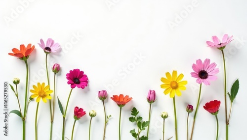 Delicate, scattered wildflowers on white background, vector, textile, garden