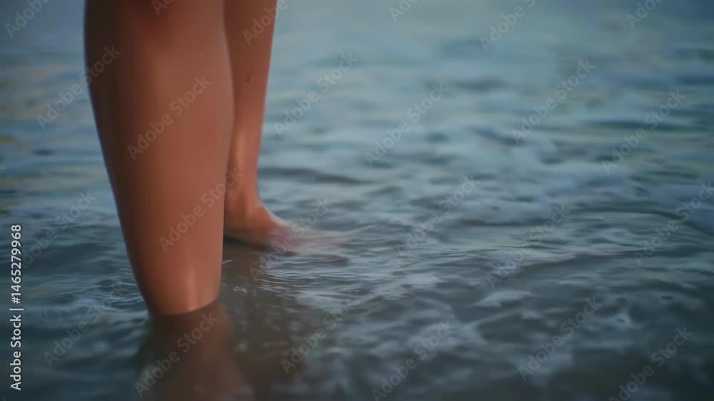 Woman's legs walking along ocean shore during sunset
Woman's legs walking along ocean shore during sunset