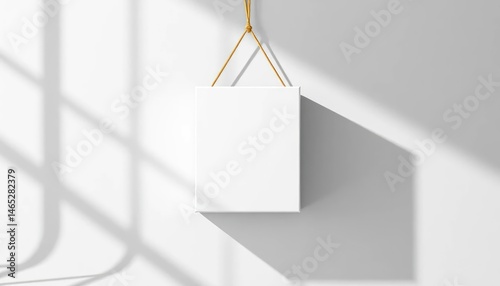 Minimalist White Canvas Mockup Hanging on a Textured Wall with Soft Window Shadows for Artistic Display