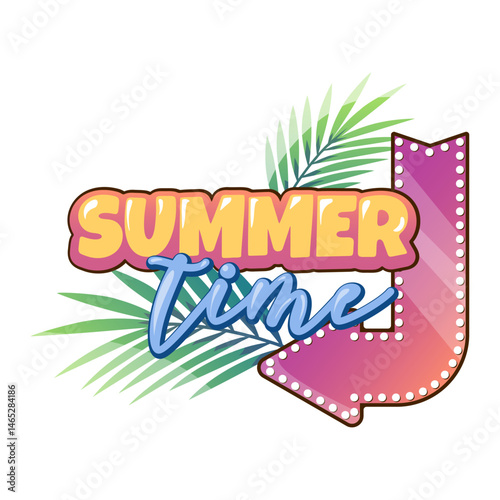 bright summer sticker with the inscription summer time,Perfect for holiday designs, travel blogs, greeting cards and summer decor.