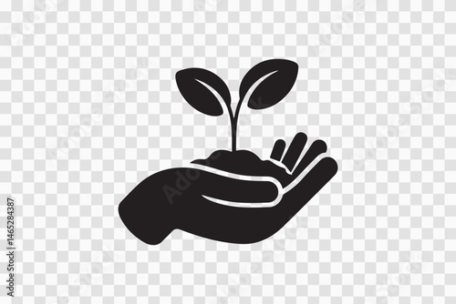 Hand holding a green plant sprout symbolizing growth and nature in a simple eco-friendly illustration