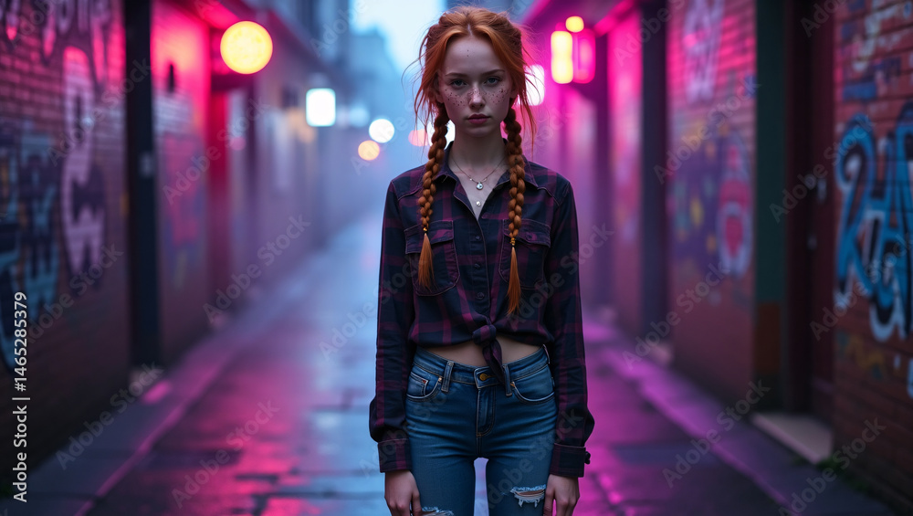 A woman with braided hair in a urban setting A woman with braided hair in a urban setting