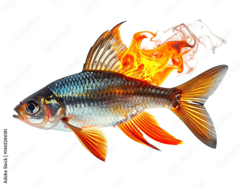Fototapeta premium Fiery Fish with Orange and Blue Scales on Transparent Background