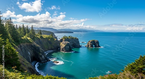 Coastal Majesty: Azure Embrace AI Generated