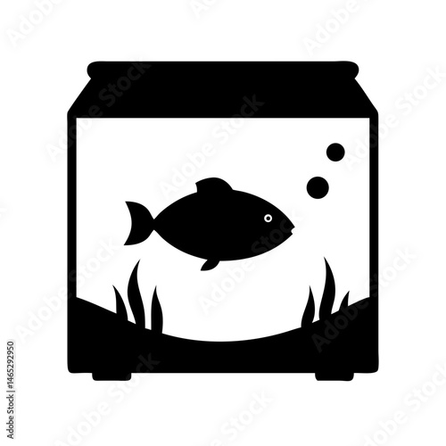 Fish tank aquarium pet aquatic animal water sea life marine ocean goldfish bowl bubbles vector icon