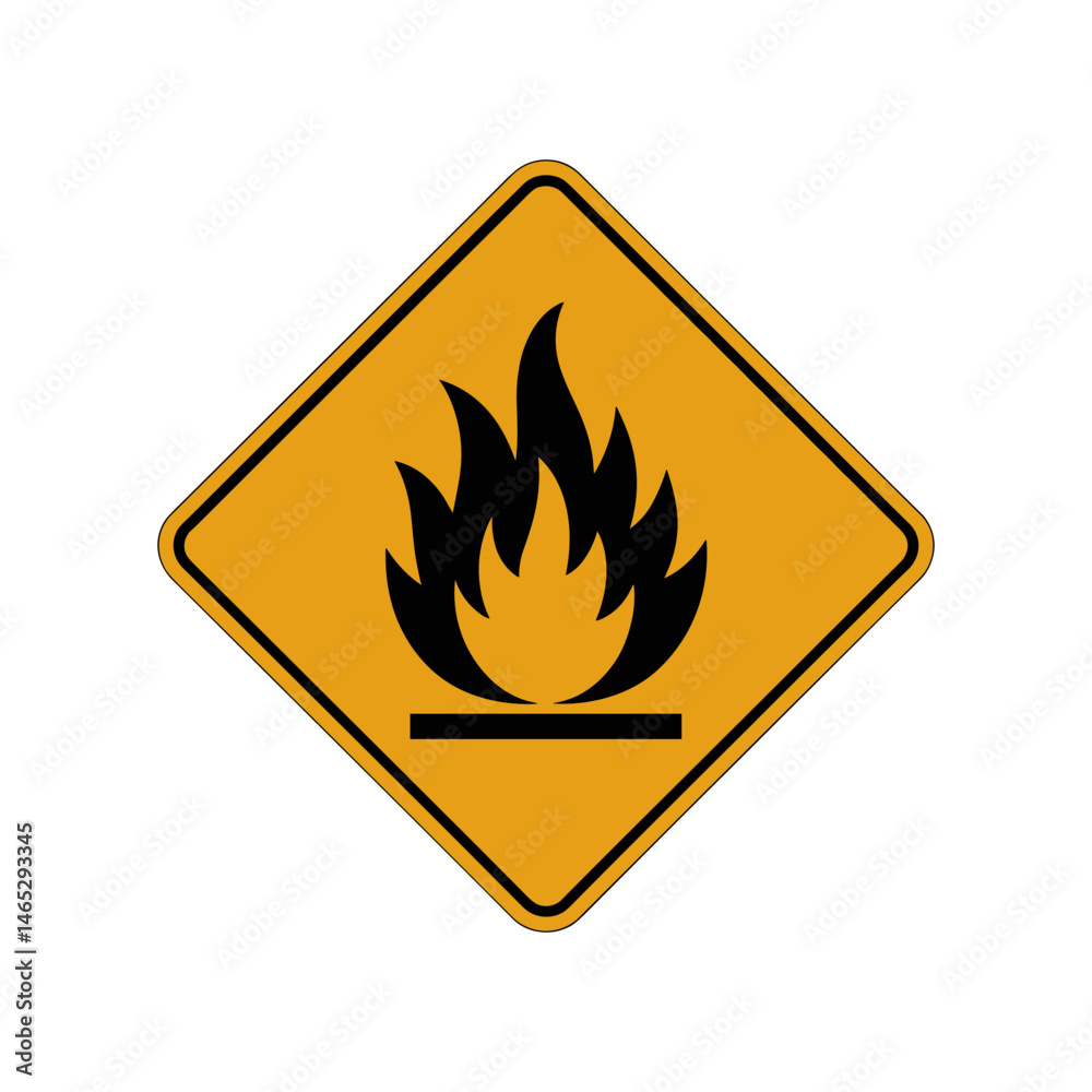 Flammable Warning Sign: A striking graphic illustration of a flammable sign, its iconic flame symbol and bold colors serve as a visual alert against fire hazard. Flammable Warning Sign: A striking graphic illustration of a flammable sign, its iconic flame symbol and bold colors serve as a visual alert against fire hazard.