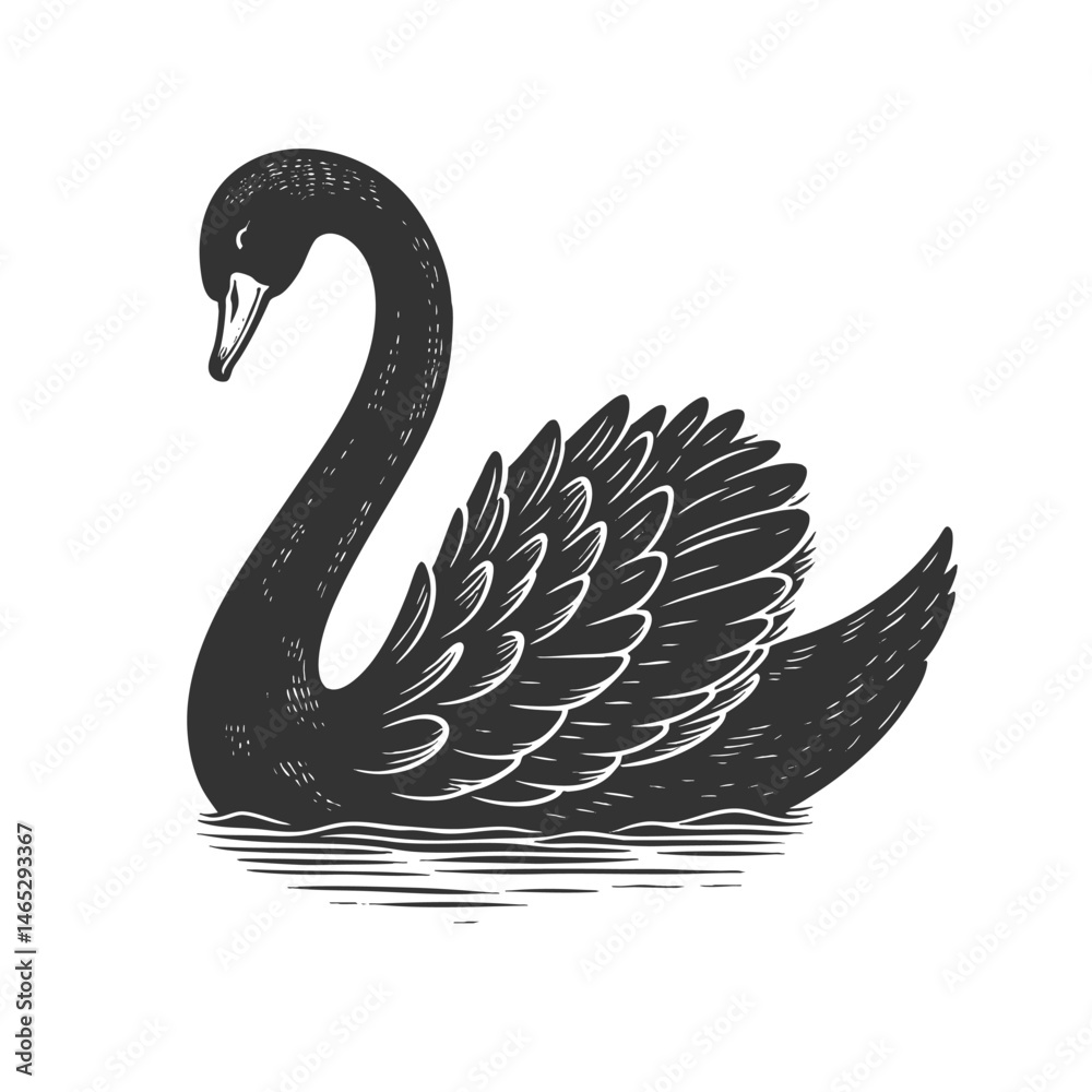 Naklejka premium black swan, as a metaphor for unexpected, high-impact events or anomalies sketch engraving generative ai vector illustration. Scratch board imitation. Black and white image.