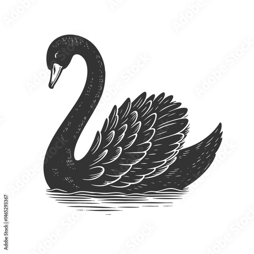 black swan, as a metaphor for unexpected, high-impact events or anomalies sketch engraving generative ai vector illustration. Scratch board imitation. Black and white image.