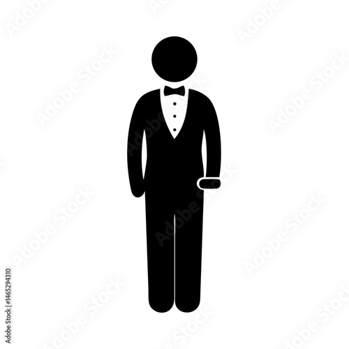Illustration of a man in a tuxedo suit with bow tie and formal wear black silhouette vector image
