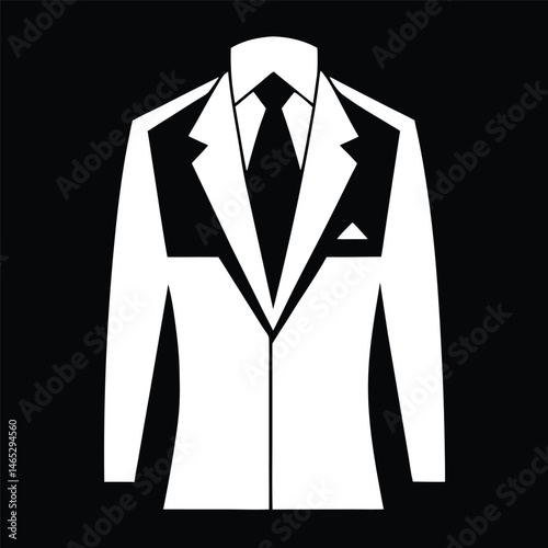 a sharp black and white men's suit, high contrast fashion illustration, minimalistic, simple, elegant, graphic design
