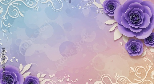 Purple Paper Flowers, Pastel Background, Floral Design