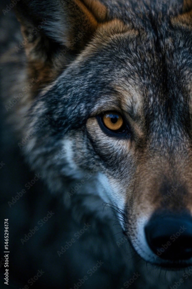 Obraz premium there is a close up of a wolf ' s face with a black background