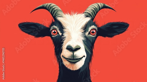 A stylized vector art of a goat with large, expressive eyes, in a fun and modern design