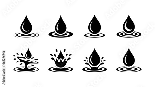 Water Drop Collection: A set of meticulously rendered illustrations showcases water drops in a range of forms. This graphic resource highlights liquid dynamics.