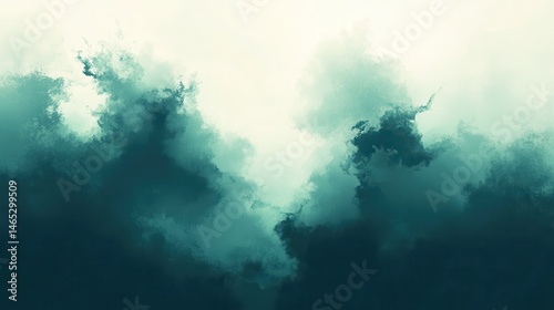 Abstract cloud formations, dark teal and light green hues