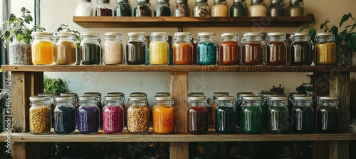 Wallpaper Mural Vibrant homemade preserves beautifully organized on wooden shelves Torontodigital.ca