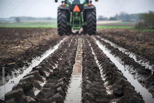 A Close-up Image of Tractor Tyres in Muddy Farmland