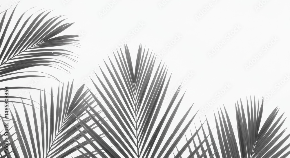 Fototapeta premium Monochrome Palm Leaves on White Background